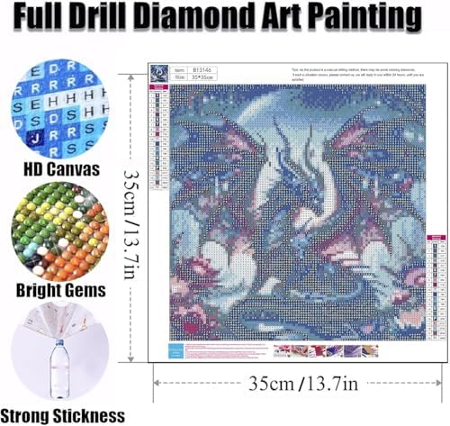 Ekuxom 5D Dragon Diamond Art Kits for Adults-Diamond Painting 14x14 inch