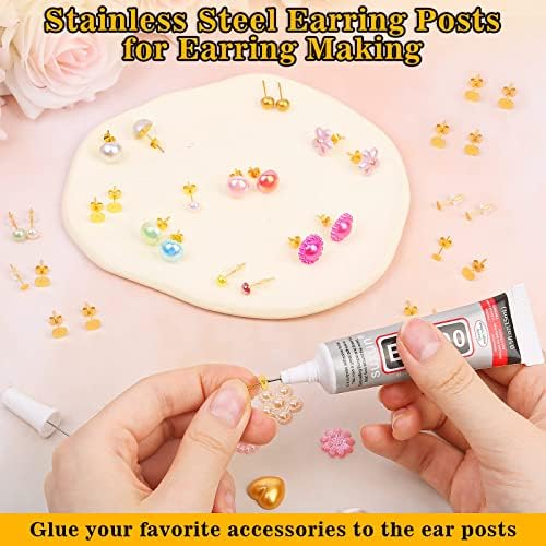 1002Pcs Stainless Steel Earring Posts and Backs with B7000 Glue, Gold