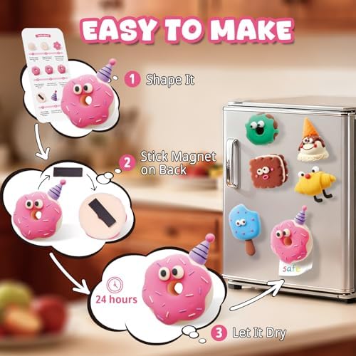 Air Dry Clay Kit for Kids - 6 Boxes Fridge Magnets Craft Set | Modeling Clay with Sculpting Tools Tutorials, Non-Toxic & Safe, DIY Arts and Crafts, Make Your Own Refrigerator Magnet
