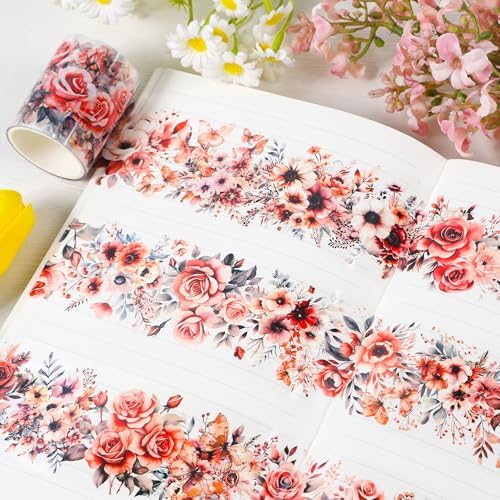 Sitsink PET Tape for Journal Scrapbooking - Vintage Flower Junk Journal PET Tape for Notebook Scrapbook Decor Crafts Card Photo Album Décor