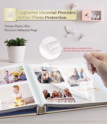 Artfeel Photo Album Self Adhesive Scrapbook Album for 3x5 4x6 5x7 8x10 Pictures,40 Pages Linen Cover with Display Window DIY Photo Book,Ideal Gifts for Family Travel Wedding Baby