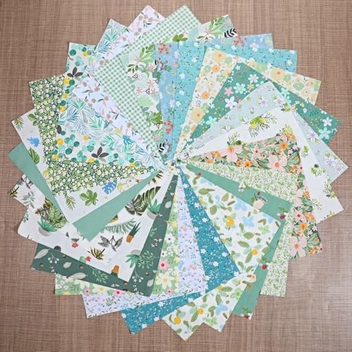 70 Pcs 10 x 10 Inch Green Floral Cotton Fabric Squares, Green Cotton Fabric Bundles Charm Packs, Precut Printed Patchwork Materials, Vintage Greenery Fat for Sewing Quilts and DIY Craft