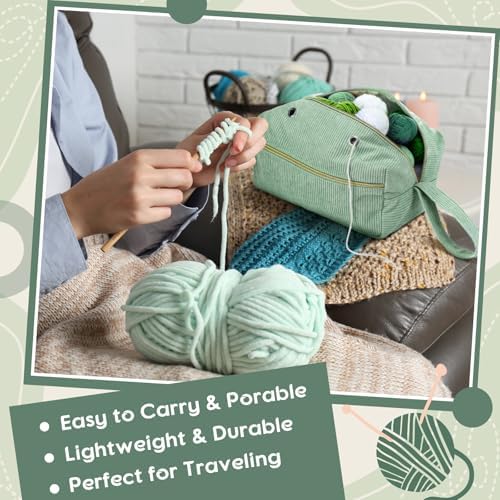 Bulyoou 2 Pcs Crochet Tote and Yarn Bag Set Corduroy Yarn Holder,Green