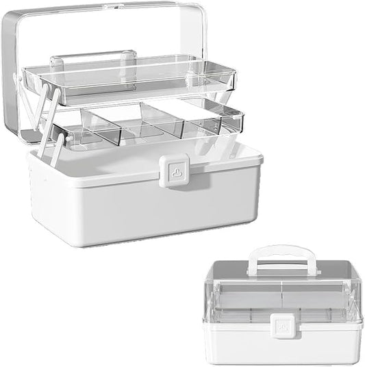 Large 3-Layer Craft Storage Box with Handle, White