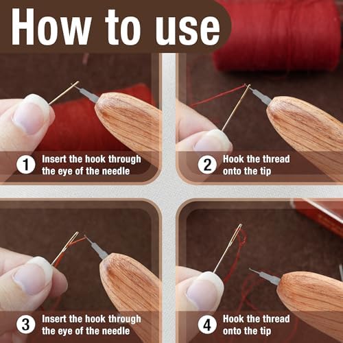 Savina Handmade Needle Threader for Hand Sewing - Hardwood Handle with Stainless Steel Hook (1cm Extended) for Easy Threading - Works with Sewing Machines & Small Eye Needles (Needle Threader)