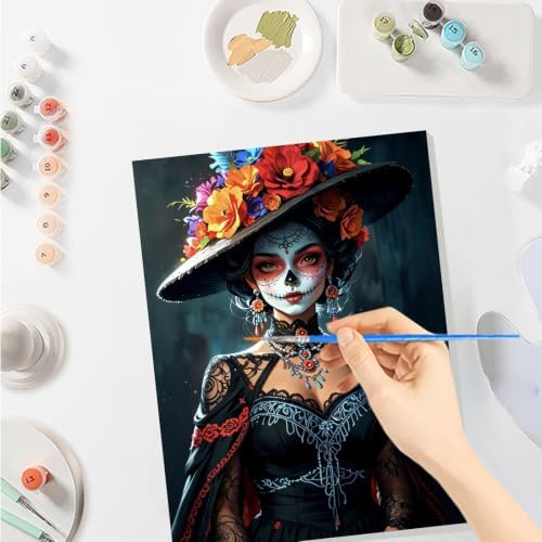 SENQAO Gothic Paint by Numbers Kit for Adults Beginner, Halloween Adult Paint by Number Kits on Canvas, DIY Acrylic Oil Easy Painting by Numbers for Home Wall Decor 8X12 inch (Gothic Lady)