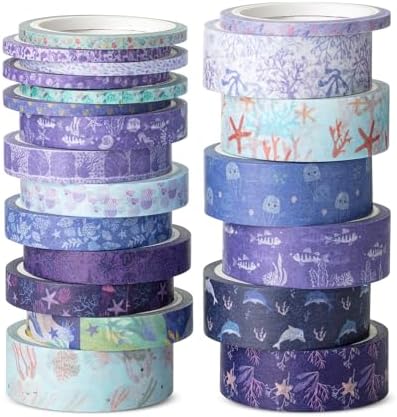 Mr. Pen- Washi Tape Set, 21 Rolls, Assorted Sizes, 5 Yards/Roll | Washi Tape for Scrapbook, Arts, Crafts, Journals and Planners, Tide & Bloom Design