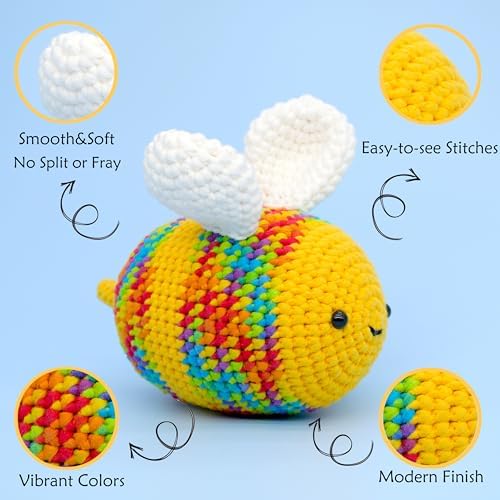 8 Pack Beginners Crochet Yarn Rainbow Cotton Crochet Yarn for Crocheting Knitting Beginners Crochet Kit(8x50g)-Rainbow Mix