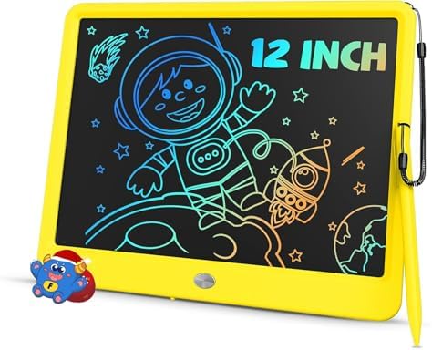 TEKFUN 12" LCD Writing Tablet for Kids Ages 3–8, Easy & Fun Doodle Board for Drawing and Writing, Screen-Free Way to Keep Kids Busy at Home or Travel, Great Gift Idea for Girls Boys (Yellow)