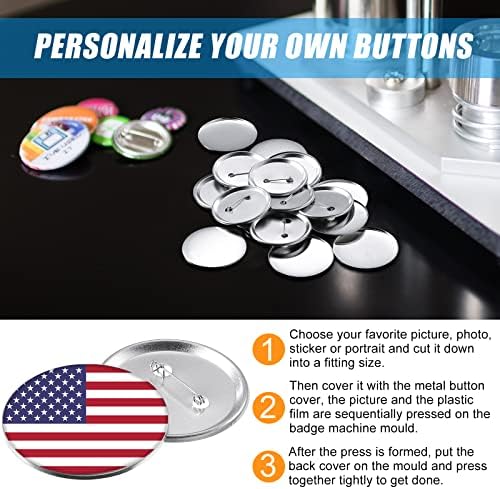 300 Pieces Blank Button Making Supplies Round Badge Parts Metal Pin Badge Kit for Button Maker Machine, Including Metal Shells Back Cover and Clear Film(2.28 Inch,Silver)