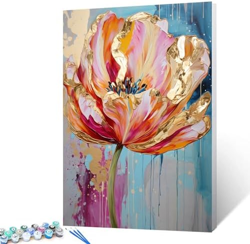 Aihonmin Beautiful Floral Paint by Number for Adult and Kids Beginner,Pink Petal Canvas Oil Painting Kit Digital Painting,Vintage Watercolor Living Room Decoration,(Without Frame