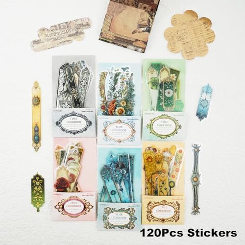 120 Pcs Vintage PET Strip Stickers for Scrapbook Journaling