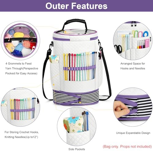 Crochet Yarn Knitting Bag 3PCS Expandable Large Yarn Storage Organizer Bag