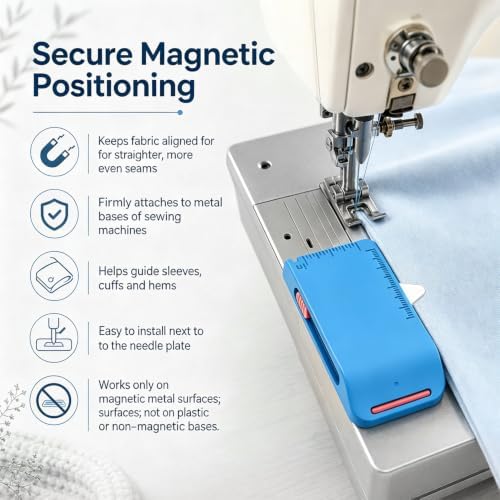 2PCS Magnetic Sewing Machine Seam Guide Tool – 4-in-1 Edge Guide with Built-in Seam Ripper & Ruler Scale for Cuffs, Plackets, Topstitching, ABS Sewing Accessory for Beginners (Blue+Pink)