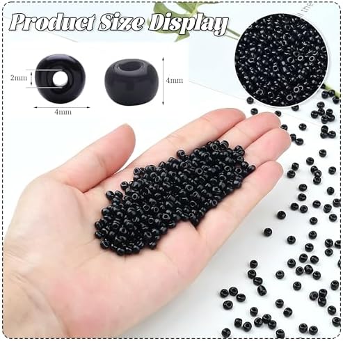 ZHIYUXI 3000Pcs 4mm Black Glass Seed Beads for Jewelry Making