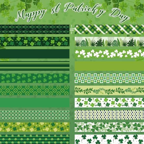 Green Decorative Tape Set 20 Rolls St. Patrick's Day Washi Tape for Lucky Shamrock DIY St Patrick Day Masking Tape for Irish Holiday Kids Craft Notebook Scrapbooking & Stamping Supplies