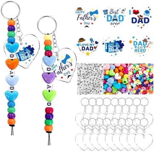 24 Set Fathers Day Crafts Kits, Dad DIY Keychain Bulk Set with Acrylic Blank and UV Stickers, Father's Craft Gifts Making Kit, Funny Classroom Home Birthday Art Activities Party Favors