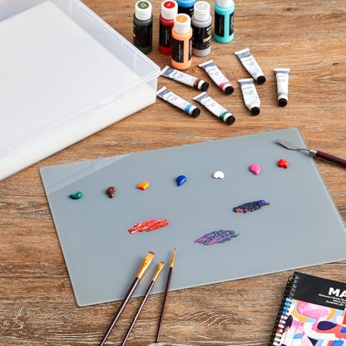 Nuanchu 1 Set Glass Oil Paint Palette, Airtight, 17 x 12.13 Inches, Grey | Handy Tempered Glass for Oil Painting, Moisture-proof lid Keep Paint Fresh, Portable Travel Outdoor, Leak-proof Airtight Seal