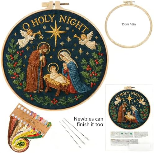 BoAn Nativity Embroidery Kit for Adults, DIY Cross Stitch Kit with Hoop