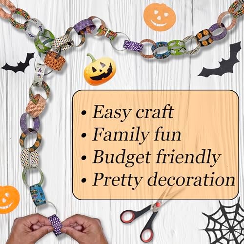 300 Paper Chain Strips for Crafting. No Glue or Tape Needed. Kid Friendly & Family Fun. Yields Over 50 Feet of Paper Chains for Party or Classroom Decorations (Halloween)