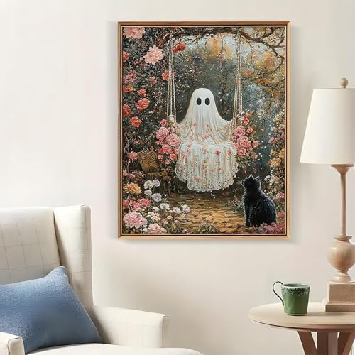 CraftBliss Halloween Ghost Swing Paint by Numbers Kit for Adults, DIY Paint by Numbers Kits for Adults Beginners Without Frame, Acrylic Paint Canvas Painting Kits Art Home Decor 16x20 Inch