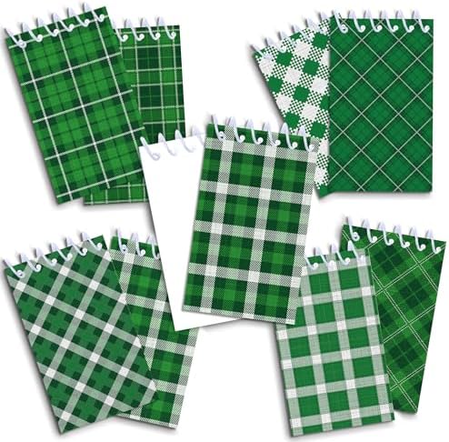 24Pcs Green Mini Spiral Notebooks Green Plaid Buffalo Mini Small Notepads DIY Crafts for St. Patrick's Theme Party School Office Rewards Favors Supplies