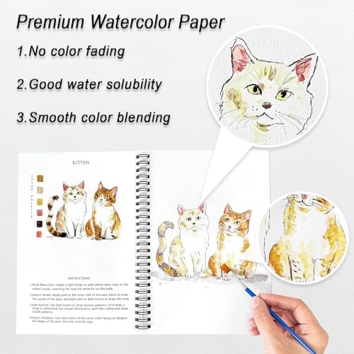 Watercolor Workbooks Animals, 15 Beautiful Paintings for Water Color Book Adult, Watercolor Coloring Book for Beginners, Watercolor Workbook for Adults Teens (Without Palette, Animals)