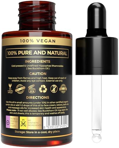 Organic Sea Buckthorn Oil Cold Pressed - 100% Pure Seabuckthorn Oil for Face, Skin & Hair | Anti-Aging, Acne & Dry Skin Care