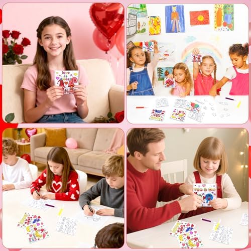 24Pcs Valentines Day Crafts Gifts Kits for Boys, Girls & Adults, Valentine's Arts and Crafts DIY Puzzle with Chocolate Cake Heart Owl, Jigsaw for Classroom Activities Party Favors Exchange Supplies