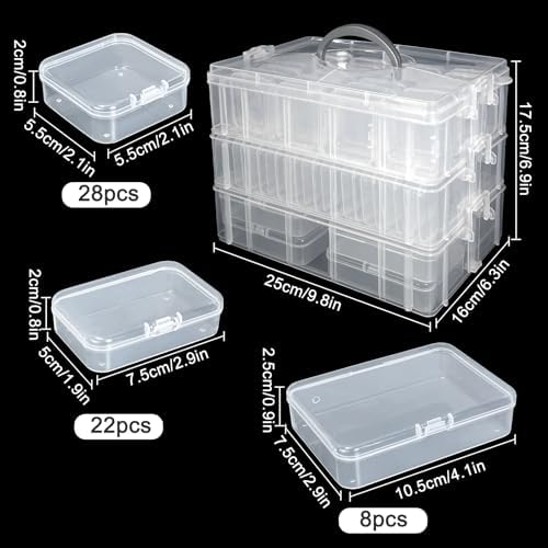 Guyuyii 58 Pcs Transparent Bead Organizer with Portable Handle and Labels