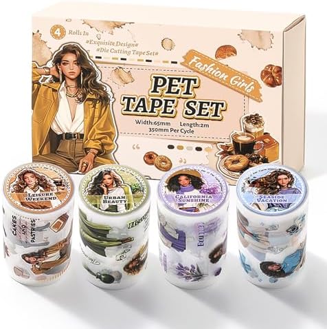4 Rolls PET Tapes Pre-Cut Washi Tape Stickers for Scrapbooking People Stickers Tape journaling Girl Pattern Tape Sticker Sticker Rolls for Scrapbooking