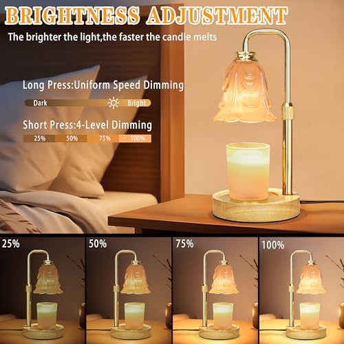 XJZJY White Flower Candle Warmer Lamp with Timer, Birthday Gifts for Women | Dimmable wax melt warmer with 2 bulbs for jar candles, height adjustable,White tulip design, home decor, housewarming gifts