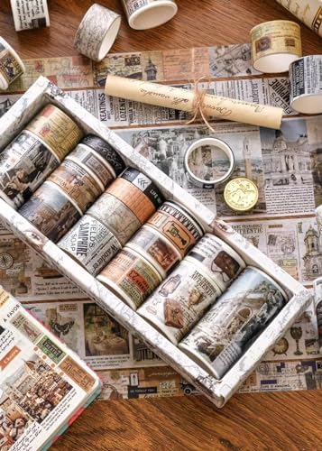 18 Rolls Vintage Washi Tape Pack Retro Arts Adhesive Tapes Wide Monologue Decorative Masking Tape Sets for Craft, Kids, Scrapbook, DIY, Gift Wrapping (Travel the World)