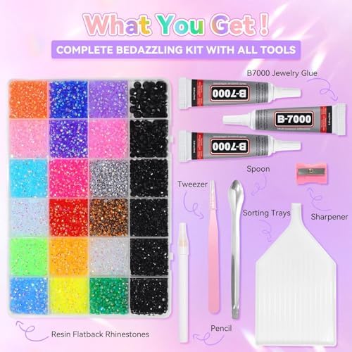 28000 Pcs Color Rhinestones Bedazzling Kit, Dark Black Resin Jelly Gems
