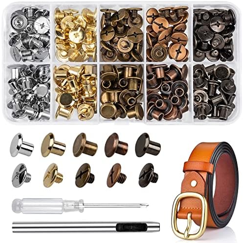 Siziviki 100 Sets Chicago Screws for Leather Crafting, 5 Colors 7/20 Inch