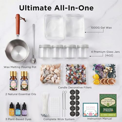 LumaCraft Clear Gel Wax Candle Making Kit – 2.2LB Transparent Jelly Wax with Boutique Fragrance Oils, Dyes, Glass Jars, Wicks & Decor Supplies, Luxury Complete DIY Starter Kit for Beginners & Adults