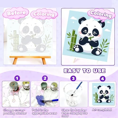 Gemozaic Panda Paint by Numbers Kit for Kids Ages 4-12 with Frame & Easel