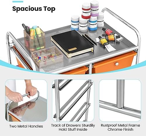 Giantex 10 Drawers Rolling Cart, Classroom Organizers, Storage Cart with Wheels, for Teacher Office Home School Supplies Tool Craft Art Paper, Rainbow Color