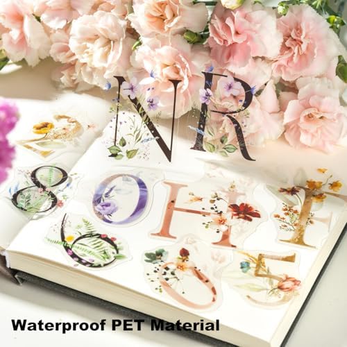 216 Pcs Floral Alphabet and Number PET Stickers for Scrapbooking