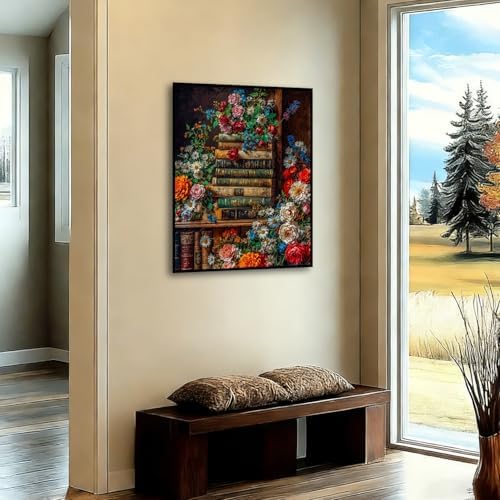 Amaieuin Books Paint by Number Adult,Canvas Paint by Numbers for Adults,Book Flowers Adult Paint by Numbers for Home Wall Art Decor 20x16in