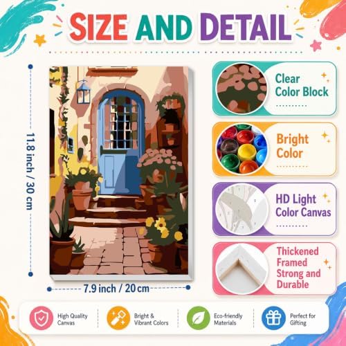 4 Pack Door Paint by Numbers Kit for Adults Framed with Easel 8x12 in