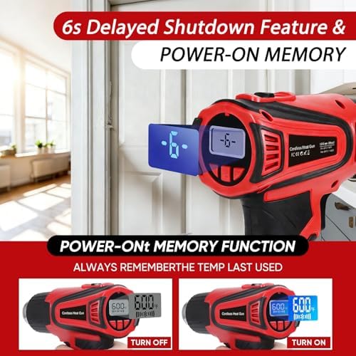 Cordless Heat Gun Compatible with Milwaukee M18 Battery, Fast Heating Variable Temp (122°F~1112°F) Hot Gun LCD Display and 4 Nozzle for Shrink Tubing, DIY(No Battery, Not Made by Milwaukee) (Red)