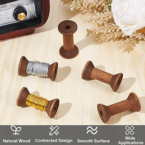 BENECREAT 20Pcs Antique Wooden Empty Spools, 1.57"/ 40mm Empty Thread Spools Wooden Ribbon Spools Bobbins for Wire Weaving Arts DIY Wood Projects