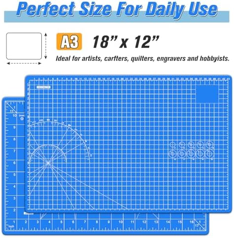 DIYSELF 12in×18in Cutting Mat, A3 Self Healing Craft Mat for Sewing | A3 Cutting Mat for Fabric, Quilting and Paper Projects, 5-Ply Double-Sided Craft Cutting Board with Grid and Angle Lines