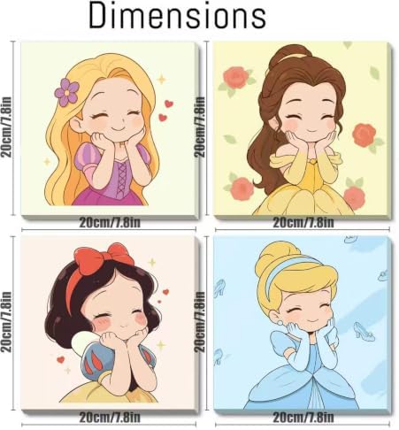 Fuinkqe 4 Packs Cartoon Paint by Numbers Kits for Kids Framed,Paint by Numbers for Girls Ages 8-12 with Framed Canvas and Wooden Easel,Paint by Numbers for Kids with Nice Boxs for Gifts 8X8 Inch