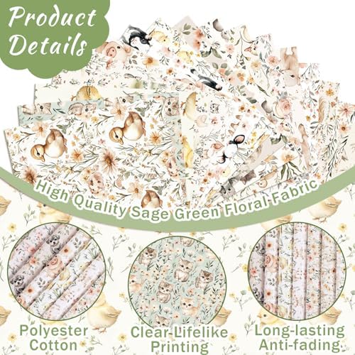 HunnmingRe 20 Pcs 10''x10'' Cute Farm Animals Quilting Fabric Squares