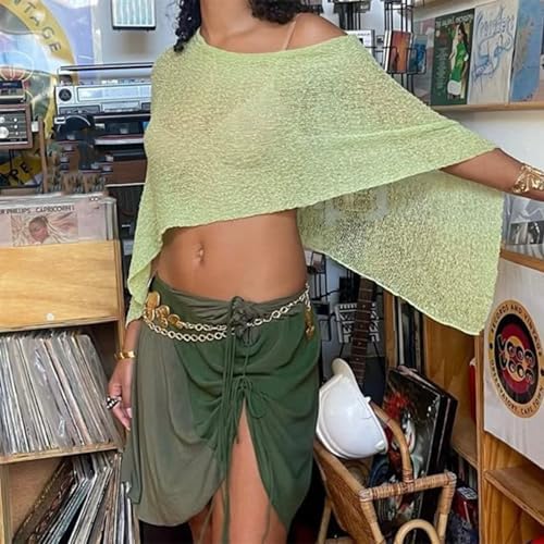 Nicoxijia Women Y2K Sheer Knit Poncho Top Lightweight Summer Beach Knit Shrug Shawl Bolero Off Shoulder Mesh Sweater Cover Up
