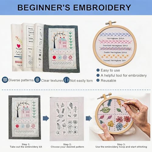 123 PCS Embroidery Kit for Adults, Portable Beginners Stitch Book Set