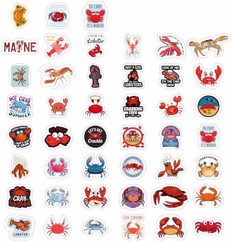Crab & Lobster Stickers for Water Bottle and Laptop - Marine Life Party Supplies & Decorations, Waterproof Vinyl Sea Creature Decals, Lobster Stickers Laptop Decals, Gifts for Women & Men