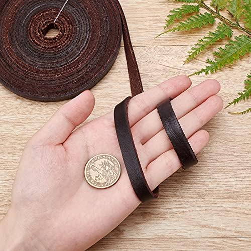 GORGECRAFT 197 Inch 0.4"/10mm Dark Brown Genuine Leather Strap Full Grain Belt Blank Strips Flat Leather Cord for Jewelry Making DIY Craft Sewing Projects Belts Keychains